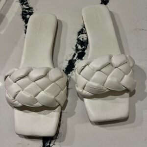 Open Edit White Braided Sandals Open Toe